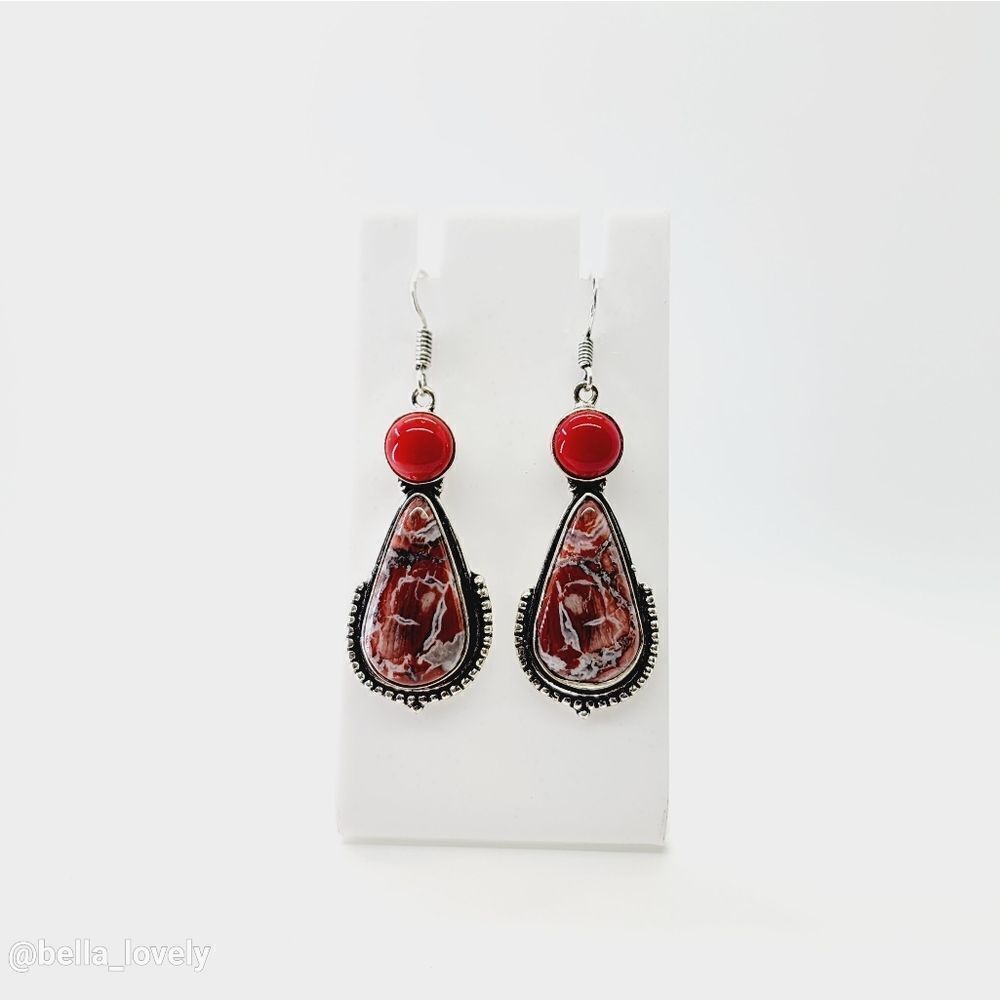 Jasper Coral Handmade Drop Dangle Earrings Jewelry 2.4"